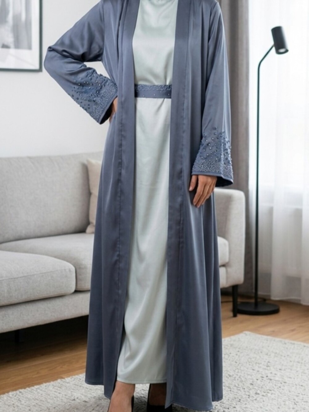 Elegant Gray Embellished Maxi Dress